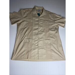 NWT Vatpave Men's Beige Guayabera Style Short Sleeve Shirt Size XL